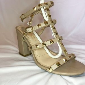 Phedra Natural Studded Ankle Strap Heels